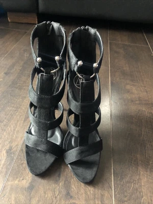 £5.99 • Buy Misguided Women Black Strap Heel Black Shoes  With Ring Uk4 Eu37 Heel12