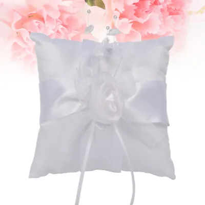  Wedding Ring Pillow Cushion Bridal Pearl Flower Ribbon Decorated Ring Bearer • £10.81