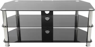 £89.99 • Buy Black Glass Corner 3 Three Shelf Tier TV Stand Unit Cabinet For Upto 50 Inch TVs