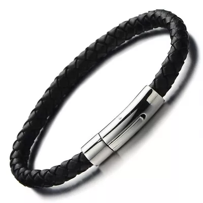 Mens Genuine Leather Bracelet With Stainless Steel Bayonet Clasp • £5.99