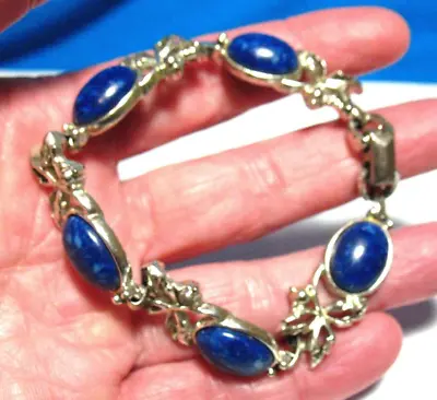Sarah Coventry Silver Faux Lapis Bracelet Vintage 7 1/4 Inches • $40