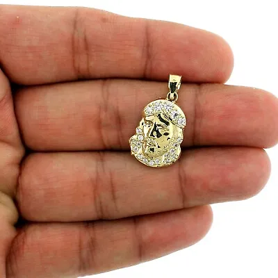 Mens Real 10K Yellow Gold CZ Jesus Head Face Pendant 10KT Gold Charm • $129.99