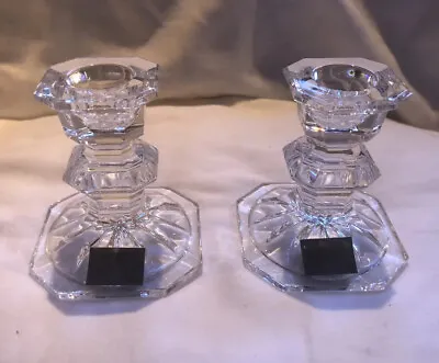 Mikasa Clear Glass Candlestick Holders (2) 3” Taper Square Lead Crystal Slovenia • $5.60