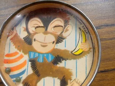 Antique German Toy Pocket Monkey Ball Game Google Eyes 1940's Mirror  • $22