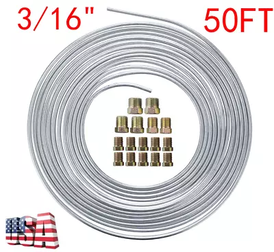 1x Zinc Steel Brake Line Tubing Kit 3/16 OD 50Ft Roll Coil All Size Fittings USA • $36.36