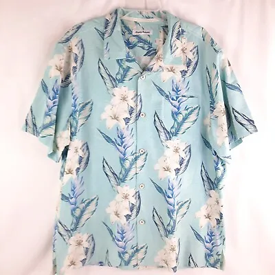 Tommy Bahama Shirt Men's Extra Large Button Up Blue Hawaiian Silk Floral Camp • $16.88