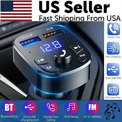 Wireless Car Bluetooth FM Transmitter MP3 Audio USB Charger Adapter Handsfree • $6.89