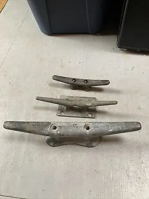 3 Vintage Galvanized Steel Dock 14” 10” 8” Cleats Mooring Boat Tie Down B/A • $35