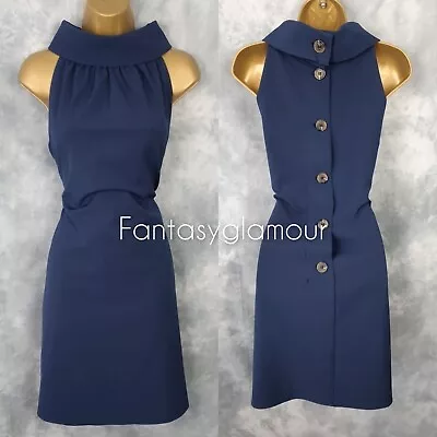 Ladies STS SAIL TO SABLE DRESS SIZE M UK 10 Navy Slim Fit Buttoned Back Hi Neck • £20