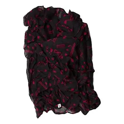 Treble Clefs And Music Notes Viscose Crinkle Feel Red On Black Polyester Scarf • £7.99