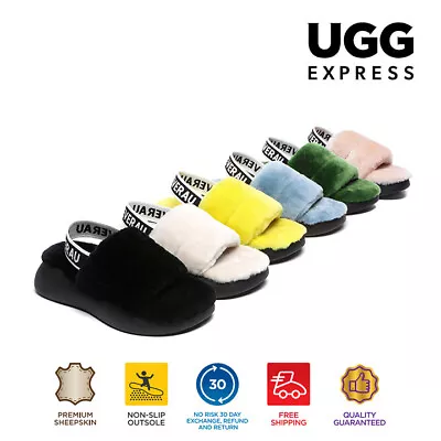 $69 • Buy EVERAU UGG Sandals Women Sheepskin Wool  Slingback Platform Slides Miss Ever