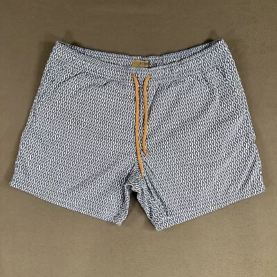 J Crew Swim Trunks Men Large Blue White Geometric 6 Inch Inseam Beach Drawstring • $19.88