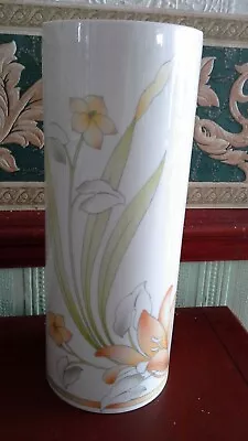 Retro Sadler Floral Pottery Vase 9 1/4  Tall Cylinder LOTUS -made In England-vgc • £7.45