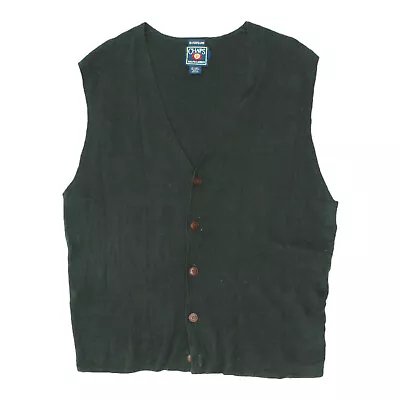 Chaps Ralph Lauren Green Linen Cotton Button Up Sweater Vest | Vintage Designer • £35