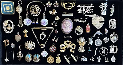 VTG Costume Jewelry Lot~Brooches Pins  Earrings Clips Pendants~Some Signed~50+ • $27.99