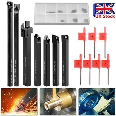 7x 8mm Lathe Turning Tool Holder Boring Bar + Carbide Insert Blade & Wrench Set • £21.99