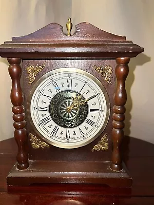 Vintage Jacobian Fine Art Hand Carved Mahogany Wood & Golden Brass Mantel Table  • $93.34