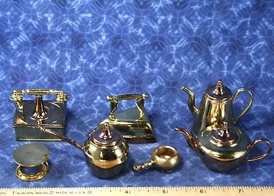 Value 7-item LOT Miniature Brass Finish Items Teapot Telephone Iron Etc. 1:6 • $14.99