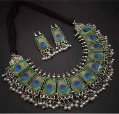 $15.49 • Buy Indian Bollywood Style Silver Plated Oxidized Boho Jewelry Choker Necklace Set..