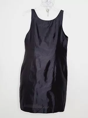 Eileen Fisher Tank Dress XS Black Silk Kala Taffeta Embroidered Tunic Lined  • $6.99