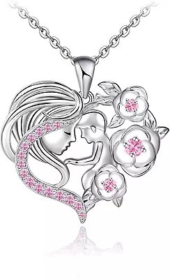 Mother And Child Love Heart Necklace 925 Sterling Silver Mom Daughter Pendant Ne • $86.35