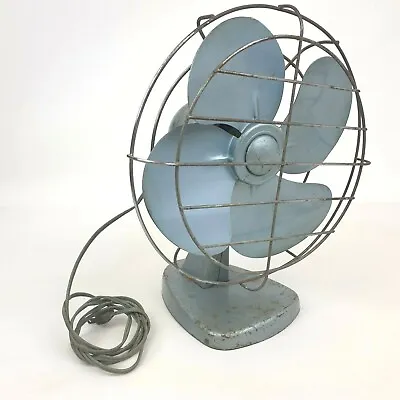 Vintage 13  Blue Montgomery Ward Tilt Desk Fan All Metal Working Industrial • $48.99