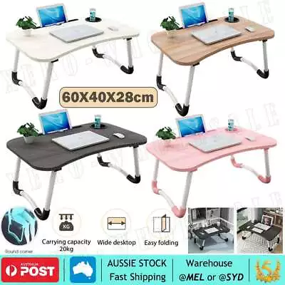 Laptop Bed Table Foldable Lap Standing Desk Tray Bed With Cup Slot USB Lamp Fan • $16.95