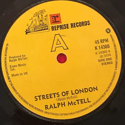 RALPH McTELL Streets Of London 1974 UK 7  Vinyl Single Summer Lightning Original • £6.93