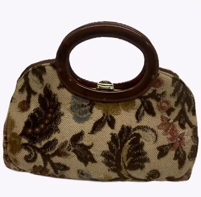 Vintage Kadin Carpet Tapestry Box Purse Handbag Plastic Handles Clasp • $48.99