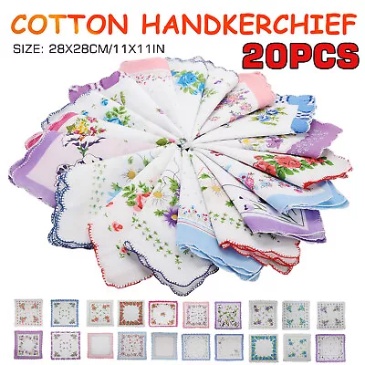 20Pcs Vintage Floral Flowers Bird Handkerchief Cotton Square Hanky Ladies Women • $11.98