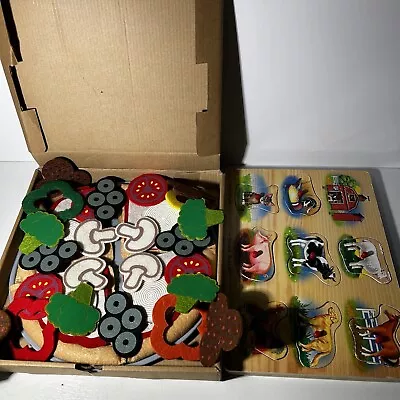 Melissa & Doug Felt Food Pizza Set Complete W/Animal Sound Puzzle Lot Of 2 ￼ • $30