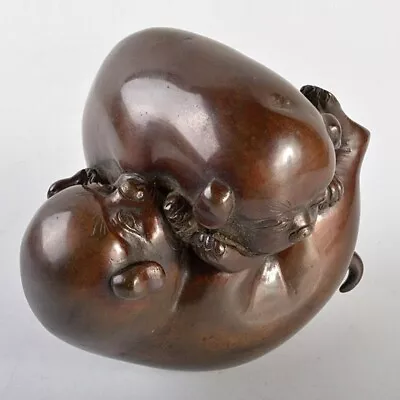 Dog Bronze Statue 5.1 Inch Width Japanese Antique Metalwork Figurine From Japan • $570.35