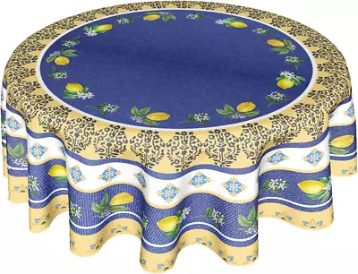 ABSOP Yellow And Blue Tablecloth Round 60 Inch Spring Summer Lemon Table Cloth • $28.14
