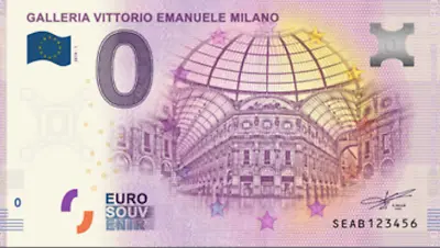 €0 Zero Euro Souvenir Official Note Italy 2018 - Milano Gallery Vit. Ema. • £3.16