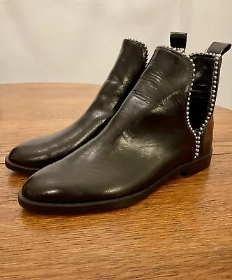 Zara Black Leather Ankle Boots Stud Detail Women’s Size 7.5 US 38 EU • $45