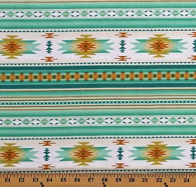 Cotton Southwestern Tuscon Mint Aztec Cotton Fabric Print By The Yard D471.49 • $11.95