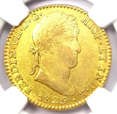Gold 1825 Spain Ferdinand VII 2 Escudos Gold Coin 2E - Certified NGC AU55 • $821.75