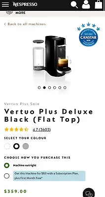 Nespresso Vertuo Plus Ink Coffee Machine - Black • $50