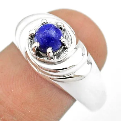 0.72cts Solitaire Natural Blue Lapis Lazuli Round Silver Mens Ring Size 9 U24125 • $12.93