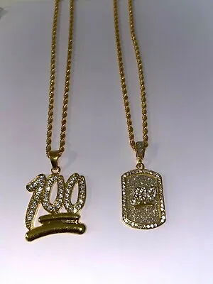 100 BOTH Pendants Gold Chain Jewellery Iced Gangster Rapper Shiny Shine Bling • £9.99