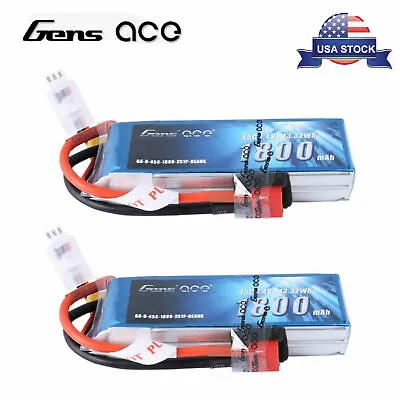 $43.95 • Buy 2PC Gens Ace 1800mAh 2S 45C 7.4V Lipo Battery Deans For RC Helicopter Plane Boat