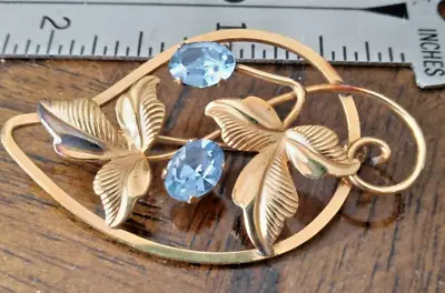 VINTAGE ESTATE Van Dell 1/20 12 KGF Brooch Pin Blue Rhinestones (W) • $17.50