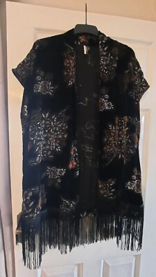 £15 • Buy 🌺 Topshop Crushed Velvet Fringed Devore Sleeveless Kimono VGC Size 8 10 12