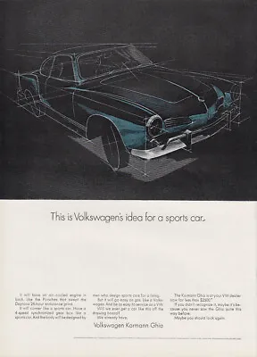 This Is Volkswagen's Idea For A Sports Car. Karmann Ghia Ad 1968 NY • $9.99