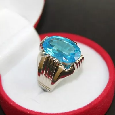 Men Oval Shape Blue Topaz Ring In Sterling Silver 925 Ring Rare Blue Topaz Ring  • £114.58