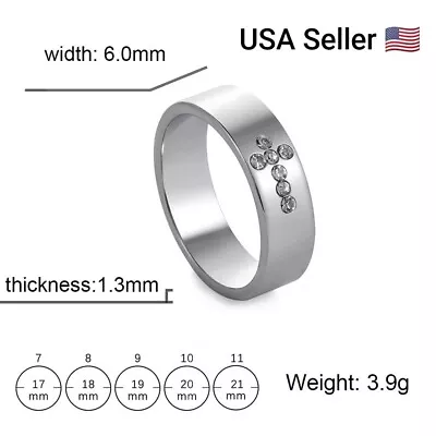 New Cross Ring Stainless Steel Christian Jesus Crystal Rings For Women Men 6mm • $5.99