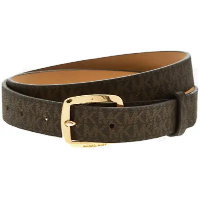 MICHAEL KORS Women’s MK Signature Logo BROWN Belt Gold Buckle Size Medium • $33.74