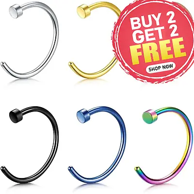 Nose Ring Surgical Steel Stainless Steel Hoop Lip Nose Rings Small Thin Piercing • £1.59