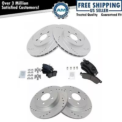 Brake Rotor Drilled Slotted Zinc Coated & Ceramic Pad Front & Rear Kit • $250.21