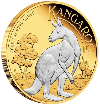 2023 Reverse-Gilded Kangaroo Proof .9999 Silver 2 Oz $2 Coin Australia • $161.99